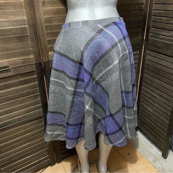 Vintage Flannel Wool Midi Skirt A Line Modest Gray/Purple Eclectic Small Preppy - Picture 7 of 11